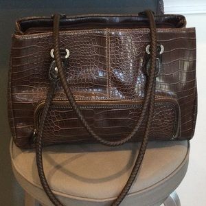 Dark brown croc print satchel bag